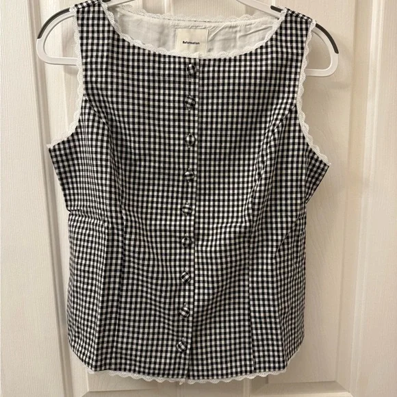 Reformation Amela Linen Top Remy Check
Gingham Black White - Picture 6 of 15